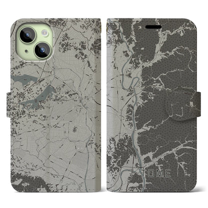 【登米（宮城県）】地図柄iPhoneケース（手帳タイプ）モノトーン・iPhone 15 用