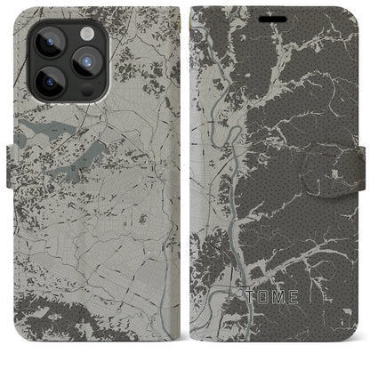 【登米（宮城県）】地図柄iPhoneケース（手帳タイプ）モノトーン・iPhone 15 Pro Max 用