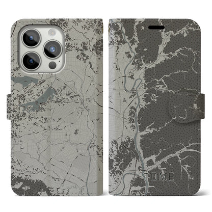 【登米（宮城県）】地図柄iPhoneケース（手帳タイプ）モノトーン・iPhone 15 Pro 用