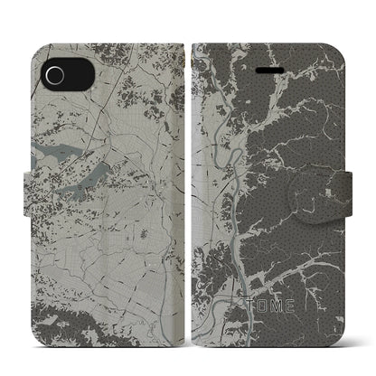 【登米（宮城県）】地図柄iPhoneケース（手帳タイプ）モノトーン・iPhone SE（第3 / 第2世代） / 8 / 7 / 6s / 6 用