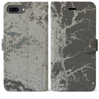 【登米（宮城県）】地図柄iPhoneケース（手帳タイプ）モノトーン・iPhone 8Plus /7Plus / 6sPlus / 6Plus 用