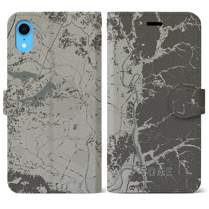 【登米（宮城県）】地図柄iPhoneケース（手帳タイプ）モノトーン・iPhone XR 用