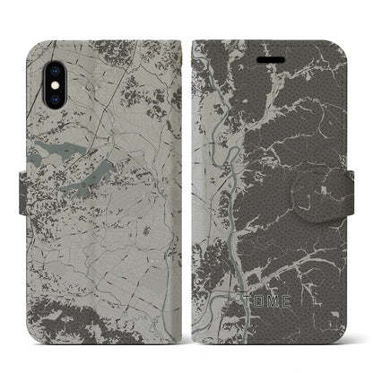 【登米（宮城県）】地図柄iPhoneケース（手帳タイプ）モノトーン・iPhone XS / X 用