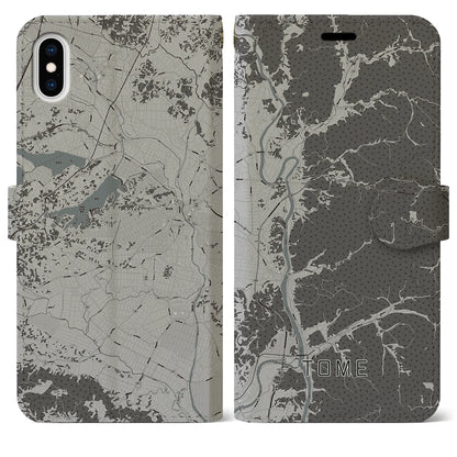 【登米（宮城県）】地図柄iPhoneケース（手帳タイプ）モノトーン・iPhone XS Max 用