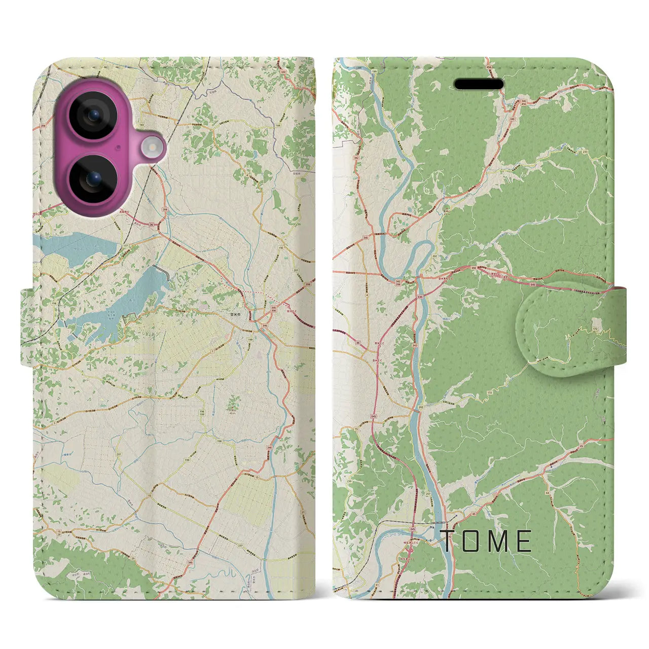 【登米（宮城県）】地図柄iPhoneケース（手帳タイプ）ナチュラル・iPhone 16 Pro 用