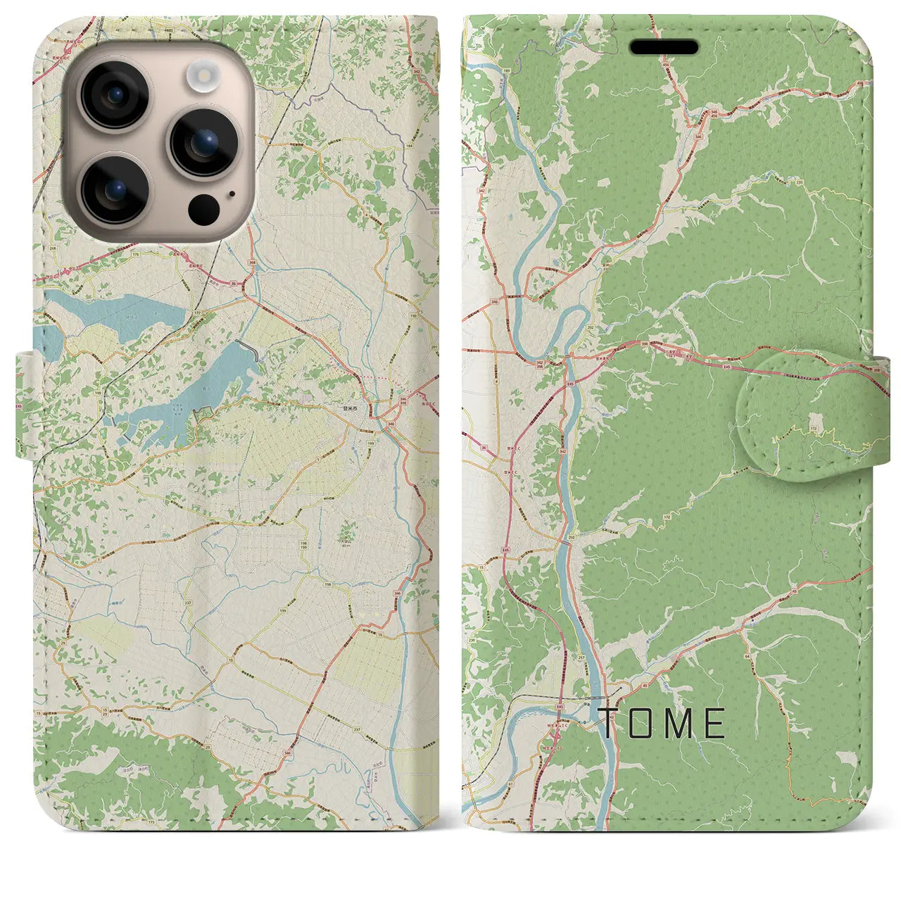 【登米（宮城県）】地図柄iPhoneケース（手帳タイプ）ナチュラル・iPhone 16 Plus 用