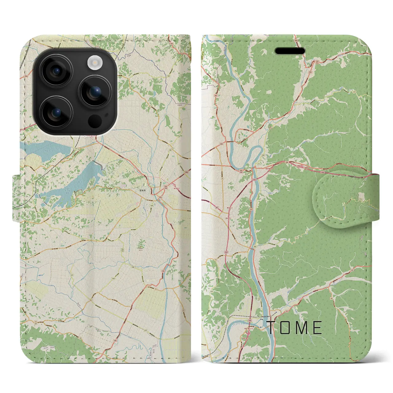 【登米（宮城県）】地図柄iPhoneケース（手帳タイプ）ナチュラル・iPhone 16 用