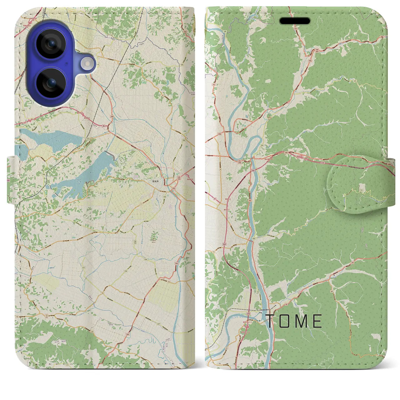 【登米（宮城県）】地図柄iPhoneケース（手帳タイプ）ナチュラル・iPhone 16 Pro Max 用