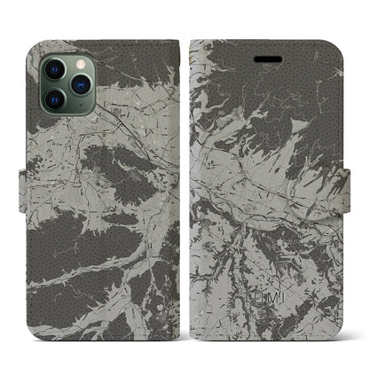 【東御（長野県）】地図柄iPhoneケース（手帳タイプ）モノトーン・iPhone 11 Pro 用