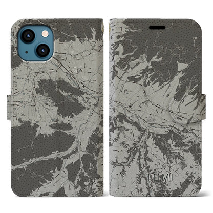 【東御（長野県）】地図柄iPhoneケース（手帳タイプ）モノトーン・iPhone 13 用