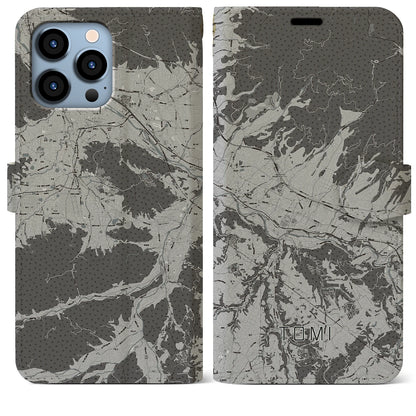 【東御（長野県）】地図柄iPhoneケース（手帳タイプ）モノトーン・iPhone 13 Pro Max 用