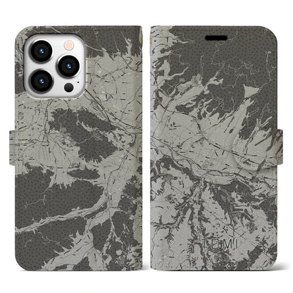 【東御（長野県）】地図柄iPhoneケース（手帳タイプ）モノトーン・iPhone 13 Pro 用