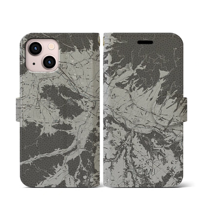 【東御（長野県）】地図柄iPhoneケース（手帳タイプ）モノトーン・iPhone 13 mini 用