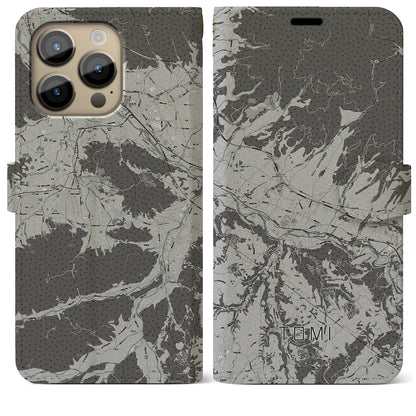 【東御（長野県）】地図柄iPhoneケース（手帳タイプ）モノトーン・iPhone 14 Pro Max 用