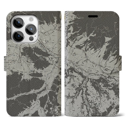 【東御（長野県）】地図柄iPhoneケース（手帳タイプ）モノトーン・iPhone 14 Pro 用