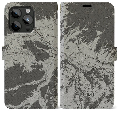 【東御（長野県）】地図柄iPhoneケース（手帳タイプ）モノトーン・iPhone 15 Pro Max 用