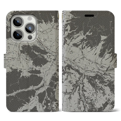 【東御（長野県）】地図柄iPhoneケース（手帳タイプ）モノトーン・iPhone 15 Pro 用