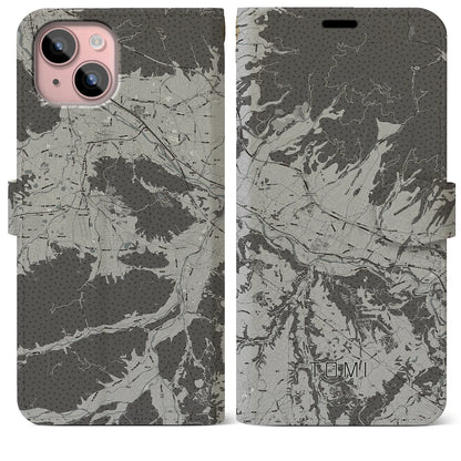 【東御（長野県）】地図柄iPhoneケース（手帳タイプ）モノトーン・iPhone 15 Plus 用