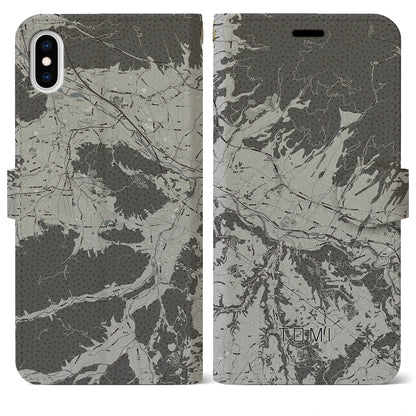 【東御（長野県）】地図柄iPhoneケース（手帳タイプ）モノトーン・iPhone XS Max 用