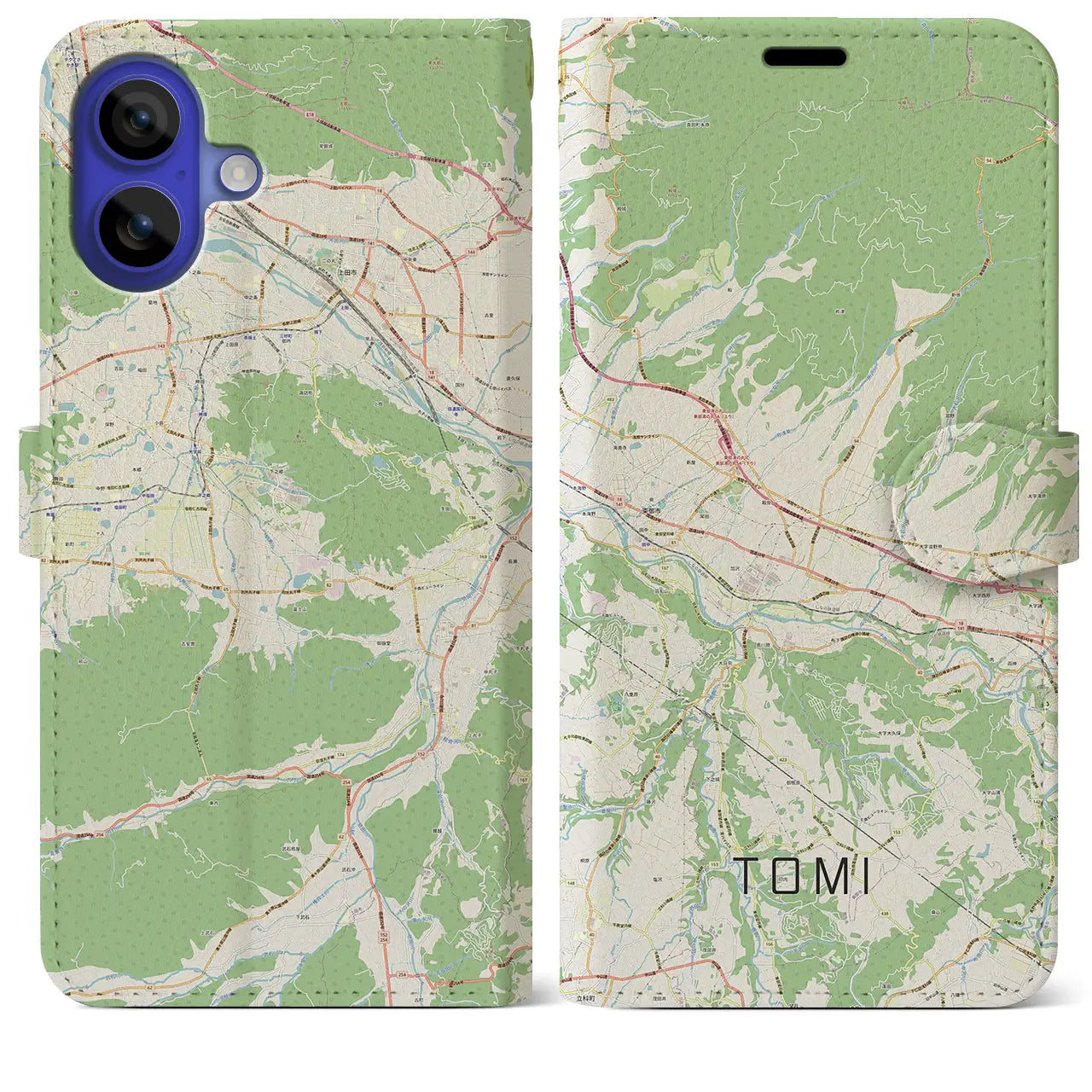 【東御（長野県）】地図柄iPhoneケース（手帳タイプ）ナチュラル・iPhone 16 Pro Max 用