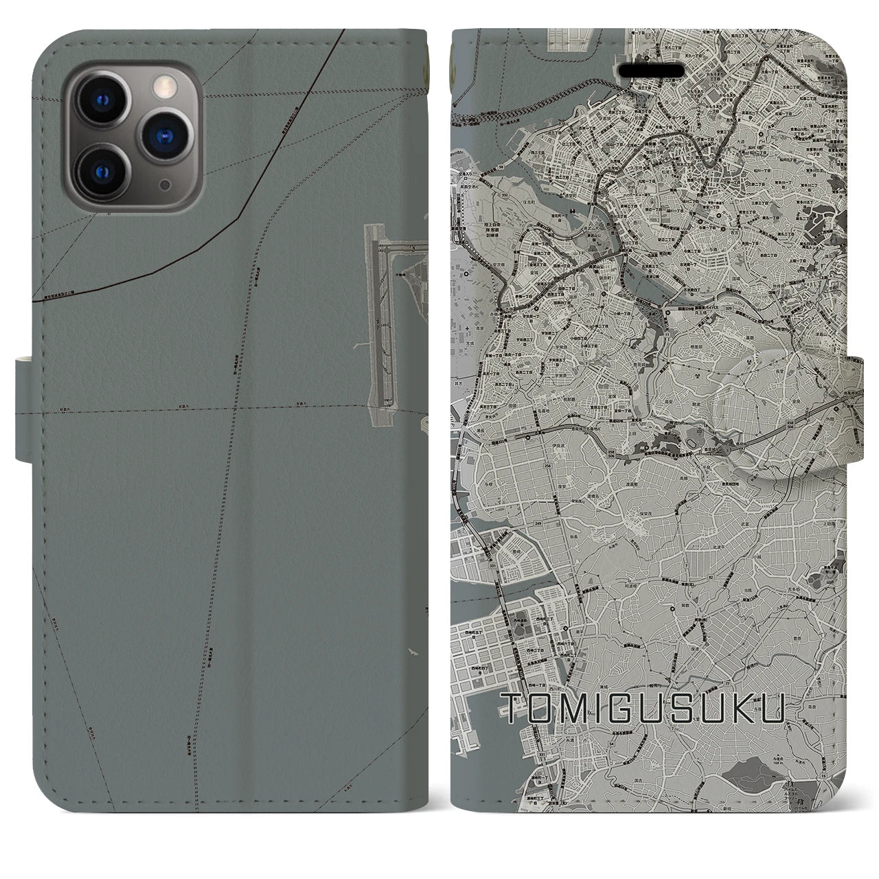 【豊見城】地図柄iPhoneケース（手帳両面タイプ・モノトーン）iPhone 11 Pro Max 用