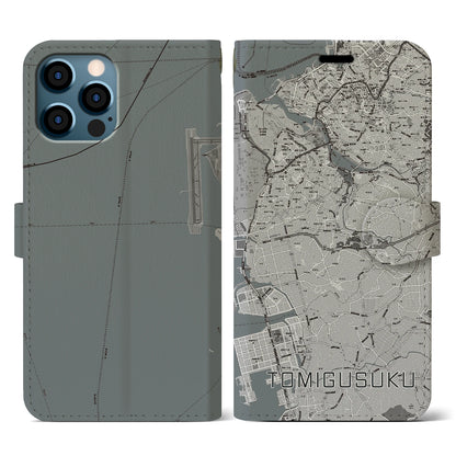 【豊見城（沖縄県）】地図柄iPhoneケース（手帳タイプ）モノトーン・iPhone 12 / 12 Pro 用