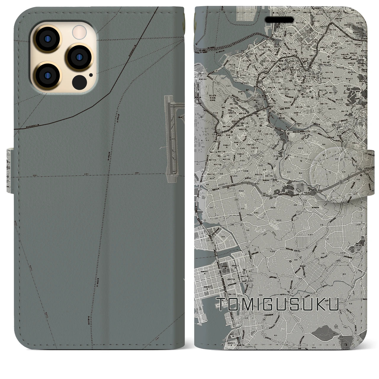 【豊見城】地図柄iPhoneケース（手帳両面タイプ・モノトーン）iPhone 12 Pro Max 用