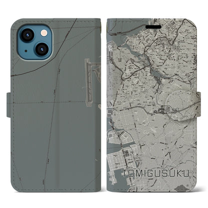 【豊見城（沖縄県）】地図柄iPhoneケース（手帳タイプ）モノトーン・iPhone 13 用