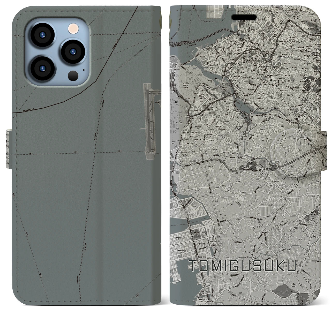 【豊見城】地図柄iPhoneケース（手帳両面タイプ・モノトーン）iPhone 13 Pro Max 用