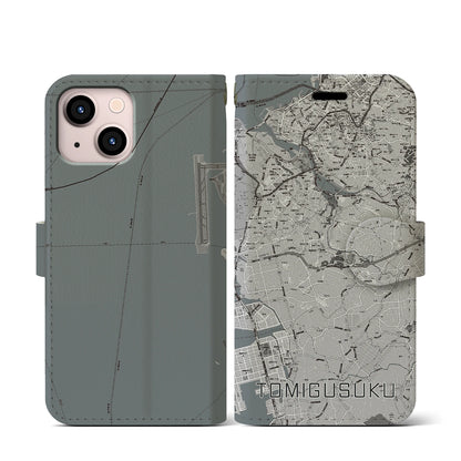 【豊見城（沖縄県）】地図柄iPhoneケース（手帳タイプ）モノトーン・iPhone 13 mini 用