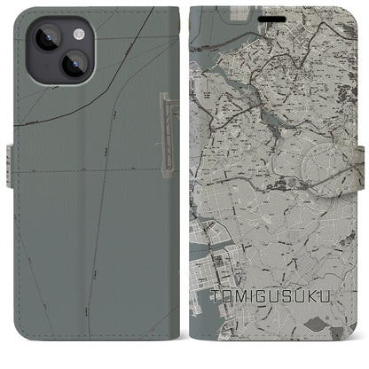 【豊見城（沖縄県）】地図柄iPhoneケース（手帳タイプ）モノトーン・iPhone 14 Plus 用