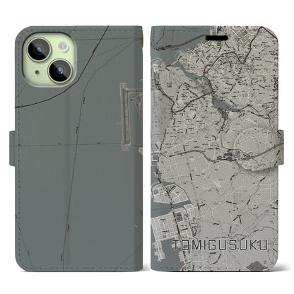 【豊見城（沖縄県）】地図柄iPhoneケース（手帳タイプ）モノトーン・iPhone 15 用