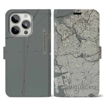 【豊見城（沖縄県）】地図柄iPhoneケース（手帳タイプ）モノトーン・iPhone 15 Pro 用