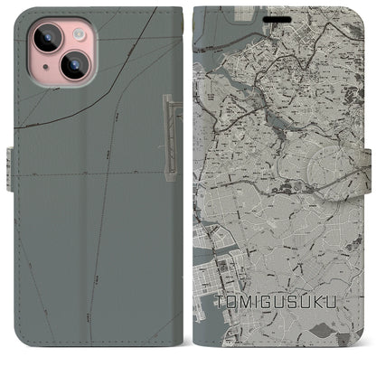 【豊見城（沖縄県）】地図柄iPhoneケース（手帳タイプ）モノトーン・iPhone 15 Plus 用