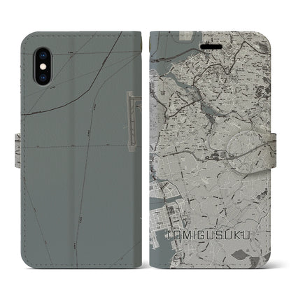 【豊見城（沖縄県）】地図柄iPhoneケース（手帳タイプ）モノトーン・iPhone XS / X 用