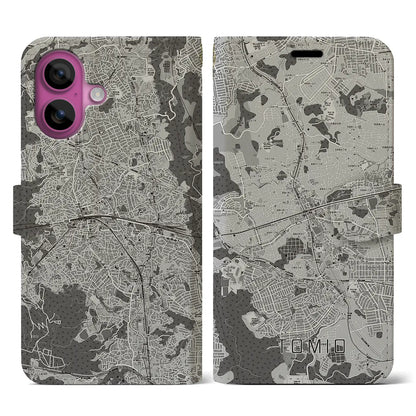 【富雄（奈良県）】地図柄iPhoneケース（手帳タイプ）モノトーン・iPhone 16 Pro 用