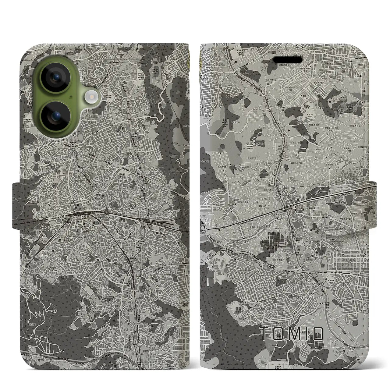 【富雄（奈良県）】地図柄iPhoneケース（手帳タイプ）