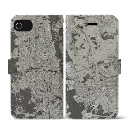 【富雄（奈良県）】地図柄iPhoneケース（手帳タイプ）モノトーン・iPhone SE（第3 / 第2世代） / 8 / 7 / 6s / 6 用