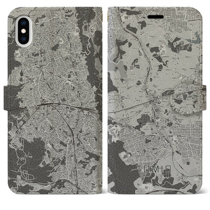 【富雄（奈良県）】地図柄iPhoneケース（手帳タイプ）モノトーン・iPhone XS Max 用