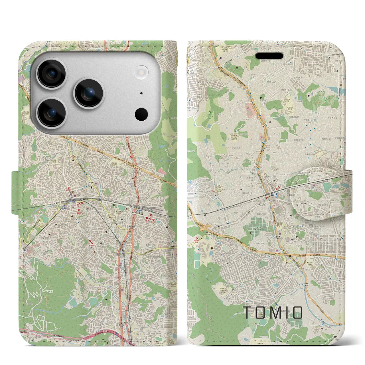 【富雄（奈良県）】地図柄iPhoneケース（手帳タイプ）