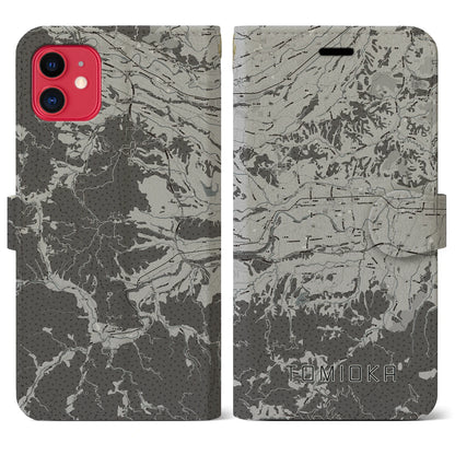 【富岡（群馬県）】地図柄iPhoneケース（手帳タイプ）モノトーン・iPhone 11 用