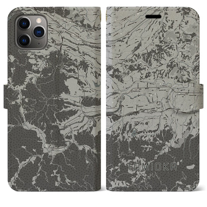 【富岡（群馬県）】地図柄iPhoneケース（手帳タイプ）モノトーン・iPhone 11 Pro Max 用