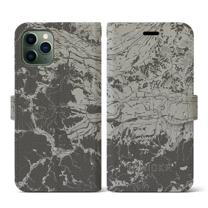 【富岡（群馬県）】地図柄iPhoneケース（手帳タイプ）モノトーン・iPhone 11 Pro 用