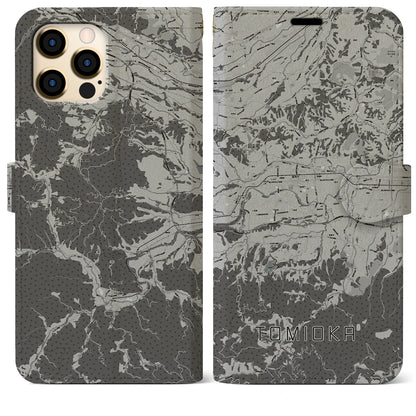 【富岡（群馬県）】地図柄iPhoneケース（手帳タイプ）モノトーン・iPhone 12 Pro Max 用