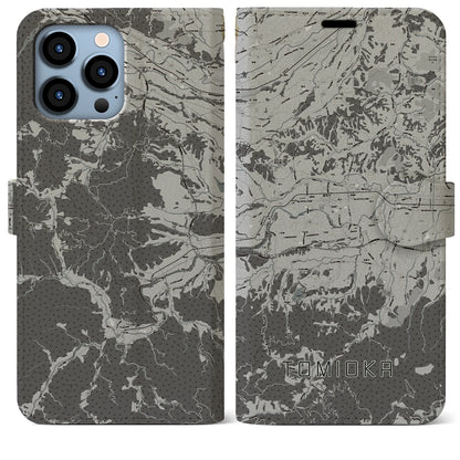 【富岡（群馬県）】地図柄iPhoneケース（手帳タイプ）モノトーン・iPhone 13 Pro Max 用