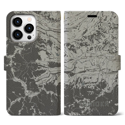 【富岡（群馬県）】地図柄iPhoneケース（手帳タイプ）モノトーン・iPhone 13 Pro 用