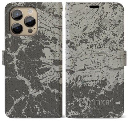 【富岡（群馬県）】地図柄iPhoneケース（手帳タイプ）モノトーン・iPhone 14 Pro Max 用