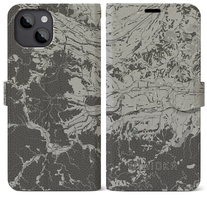 【富岡（群馬県）】地図柄iPhoneケース（手帳タイプ）モノトーン・iPhone 14 Plus 用