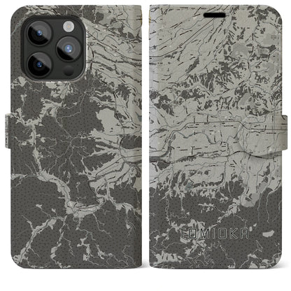 【富岡（群馬県）】地図柄iPhoneケース（手帳タイプ）モノトーン・iPhone 15 Pro Max 用