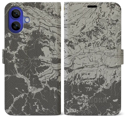 【富岡（群馬県）】地図柄iPhoneケース（手帳タイプ）モノトーン・iPhone 16 Pro Max 用